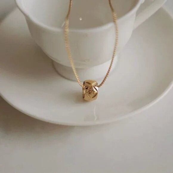 Plaid 18K Gold Yellow Gold Cylinder Lovers Circle Wheel Chain Necklace Dainty - Picture 2 of 6